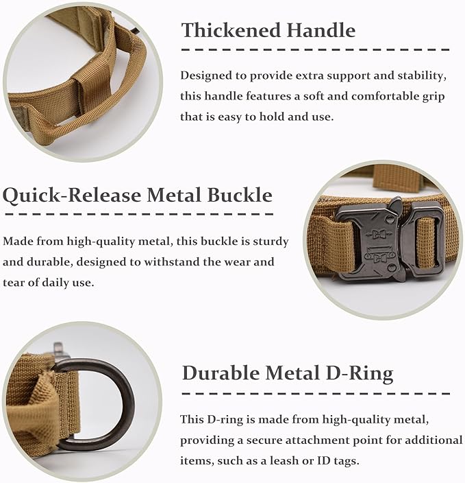 Tactical Dog Collar, Adjustable Military Training Nylon Dog Collar with Control Handle and Heavy Quick-Release Metal Buckle for Small Medium Large Dogs, Camo L