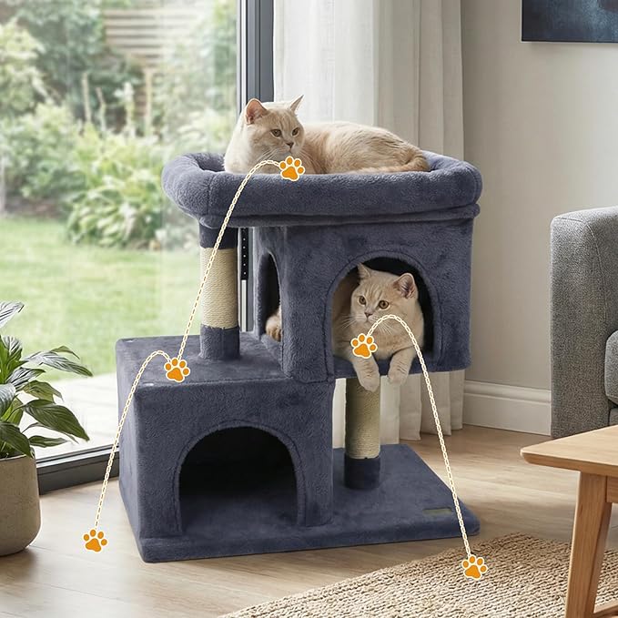 PETSITE 25.5-inch Small Cat Tree, Modern Multi-Level Cat Tower with 2 Comfy Condos, Sisal Scratching Posts, Large Plush Top Perch, and Anti-Tipping Kits, Ideal for Indoor Cats and Kittens (Dark Grey)
