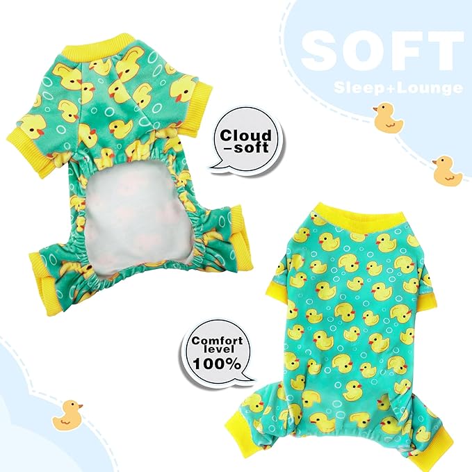 Paiaite Dog Pajamas Onesie: Comfortable Four-Legged Apparel for Small, Medium, & Large Dogs, Polyester Material for Comfort, Wrinkle Resistance, Moisture Wicking, and Stretchiness Yellow Duck XXL