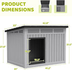 Bifanuo Dog House Outdoor Indoor for Large Dog - Weatherproof & Removable Roof, Easy Assemble and Clean for Medium to Large Dogs(Grey, 41.2" L x 31" W x 31.5" H)