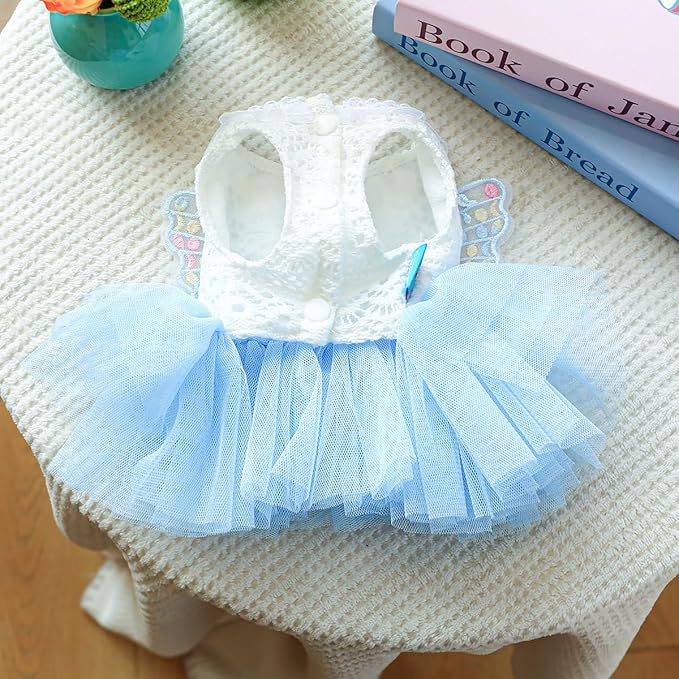 Fashion Sweet Puppy Dog Blingbling Princess Skirt Pet Dog Lace Cake Camisole Tutu Dress B-Light Blue M