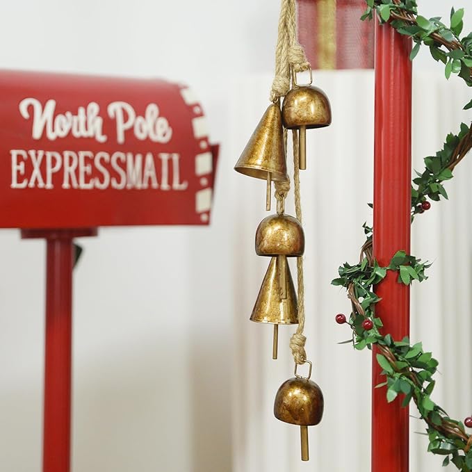 Rustic Gold Metal Bells with Jute Rope for Christmas Tree, Wreath, Party, Wedding Decor - 3.5W x 21H