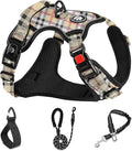 NESTROAD No Pull Dog Harness with Leash, Reflective No Choke Pet Vest Harness,Adjustable Soft Padded Dog Harness with Easy Control Handle for Medium Dogs(Checkered Beige,Medium)