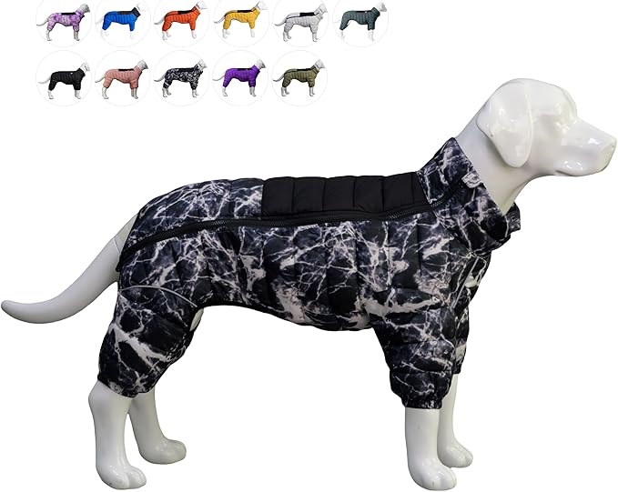 Micai Warm Dog Jacket, 4-Legs Covered Waterproof Windproof Reflective Vest, Zippered Adjustable Outdoor Snow Jacket for Small to XXXXL Dogs - Black