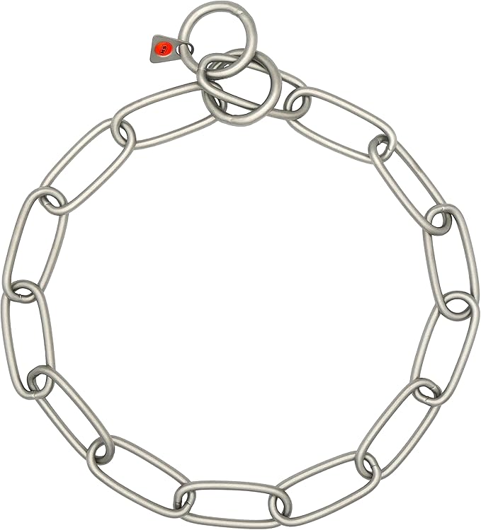 Herm Sprenger Matte Stainless Steel Fur Saver Long Link Dog Collar No-Pull Slip Chain for Medium Large Dogs Professional Training Collar Correction Chain Made in Germany (21in (54cm) x 4mm)