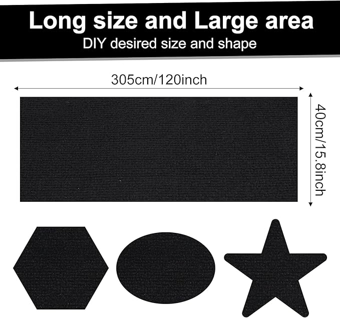 Cat Scratch Mat, Adhesive Trimmable Cat Scratching Climbing Carpet Mat Replacement for DIY Cats Tree Shelf Couch Corner Wall Cats Scratcher Furniture Protector (Black, 120 x 15.8 Inches)