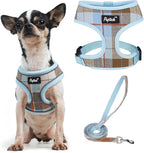 PUPTECK Soft Mesh Dog Harness and Leash Set Pet Puppy Cat Comfort Padded Vest No Pull Harnesses, Blue&Brown, XS