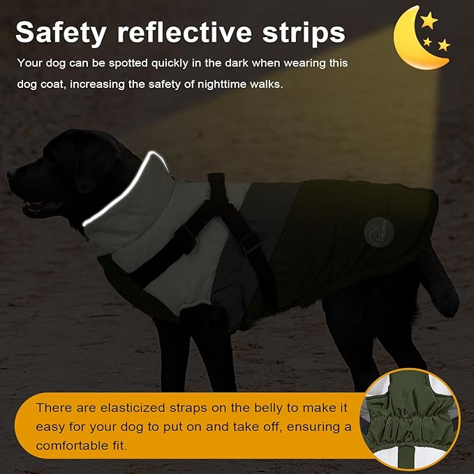 Warm Dog Winter Coat,Waterproof Dog Jacket with Built-in Harnes (Green, M)