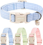 ARING PET Stripe Dog Collar, Cute Spring Summer Blue Stripe Pet Collars with Bow Charm for Puppy Small Medium Large Boy Girl Dogs-L, for Daily Outdoor Walking Training