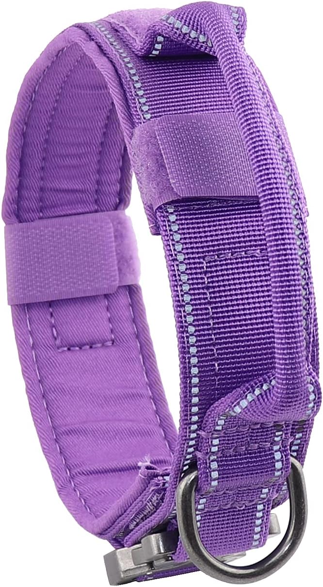 Tactical Dog Collar with Heavy Duty Metal Buckle and Control Handle for Medium Large Dogs Training(Purple, Medium)