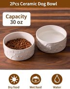 UBEE Ceramic Dog Bowl Set of 2, Dog Food Bowl Dish, Pet Food Water Dish Feeding for Small and Meidum Dogs and Large Cat, White, Bone Pattern, 6.1 in-Medium