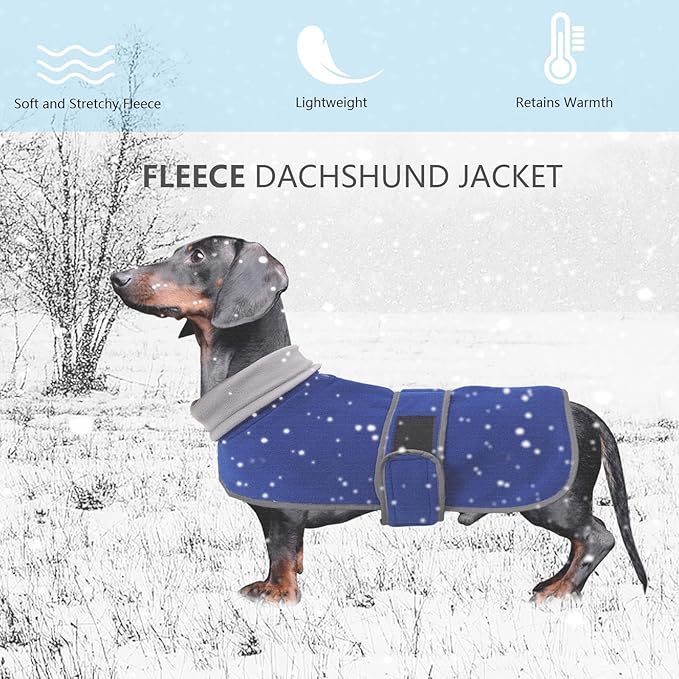 Geyecete Dachshund Sweaters for Dachshunds - Winter Coat with Padded Fleece Lining and High Collar - Dog Snowsuit with Adjustable Bands - Blue - M