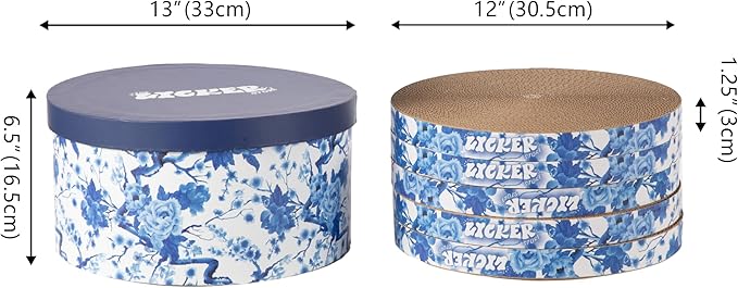 CSR1012B Kate 12" Modern Patterned Cardboard Reversible Cat Scratcher Pad in Box with Catnip, Blue/White (5-Pack)