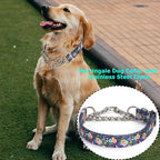 Martingale Collar for Dogs with Chain,Adjustable Nylon Floral Slip No Pull Training Dog Collars for Medium, Large & XL Dogs(Floral M)
