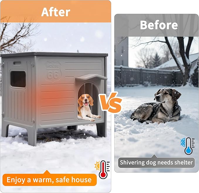 Rockever Insulated Dog House Outdoor Indoor for Small Medium Dogs, Insulated Dog House with Insulated Liner, Plastic Elevated Outdoor Dog House Waterproof Dog Kennel, Clean Easily((M & Liner)