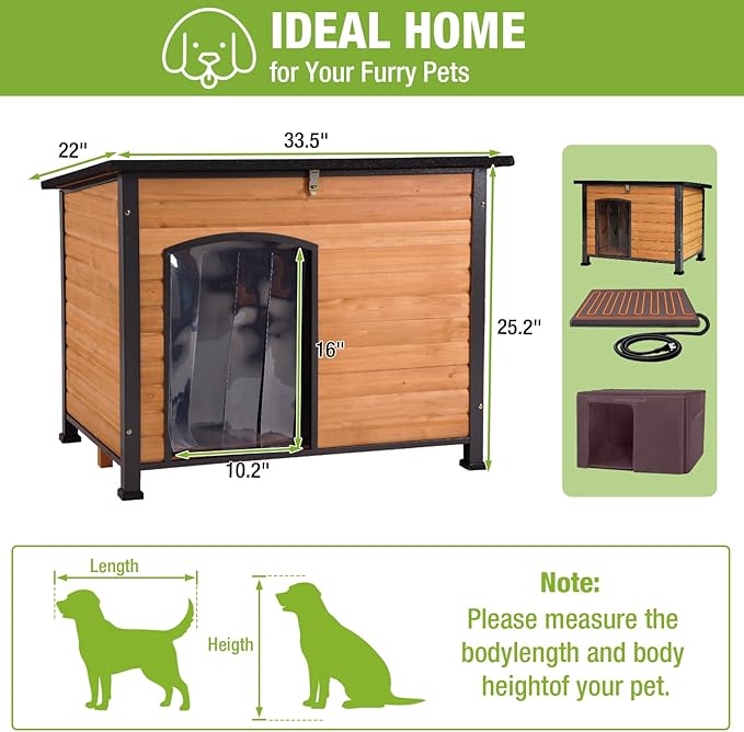 GUTINNEEN Large Heated Dog House Outdoor Insulated Dog House Weatherproof Dog Kennel with Thermostat-Controlled Heating Pad, 6-Sided Thermal Liner, Chew-Proof Metal Frame for Large Dog Breeds