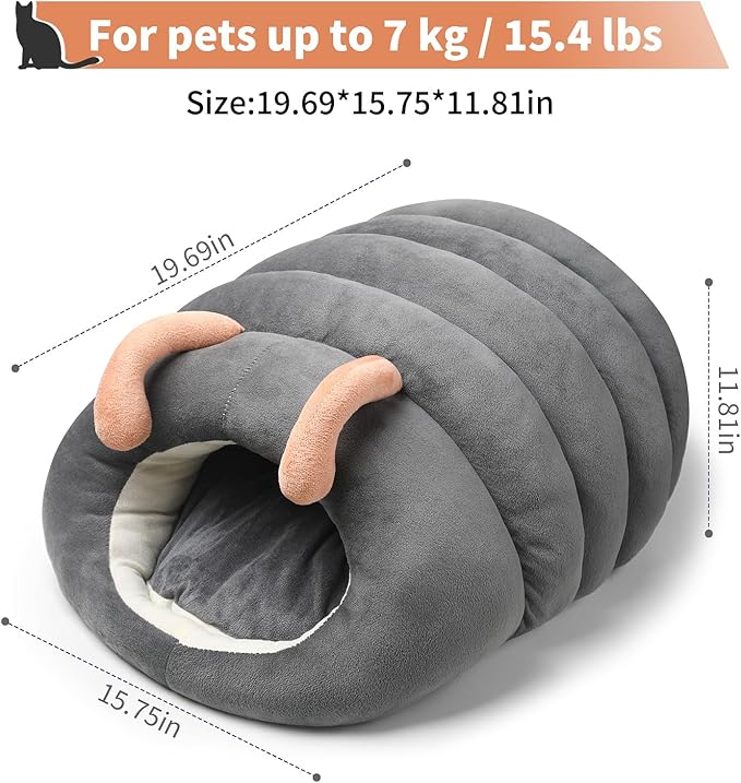 Indoor Cat Bed - Cat Cave Bed, Warm and Soft Plush, Cat Hideout, Cartoon Caterpillar Design, Thickened and Insulating, Foldable for Easy Storage, Suitable for Cats