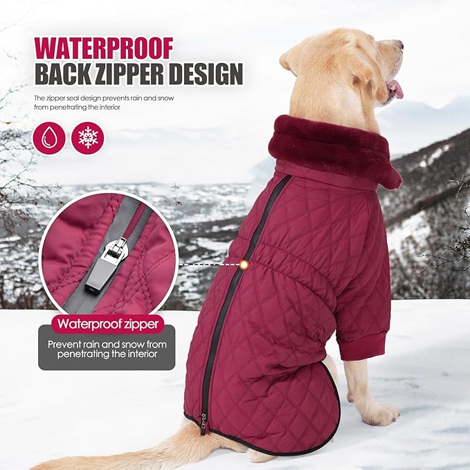 Warm Coat With Double Zipper, Winter Clothes for Small Medium Large Dogs, Turtleneck Puffer Jacket, Two Legs Cold Weather Coats, Wind & Waterproof Winter Jacket