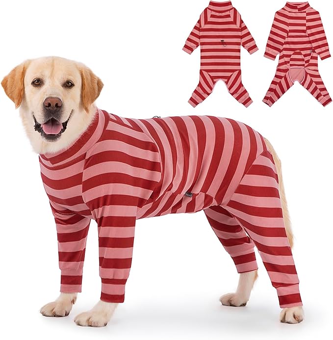Dog Coats Autumn Winter Jumpsuit for Large Medium Dogs, Warmer Recovery Suit Polar Fleece Dog Bodysuit Lightweight Pajamas Pullover Stretchy Onesie Four-Legged Cold Weather Clothes (4XL, Xmas)