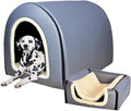 Dog Bed,2 Ways to Use,Indoor Pet House with Fluffy Mat,Removable and Washable Cover,Splash-Proof House and Non-Slip Bottom,for Large Dogs(2XL Grey Faux Leather)