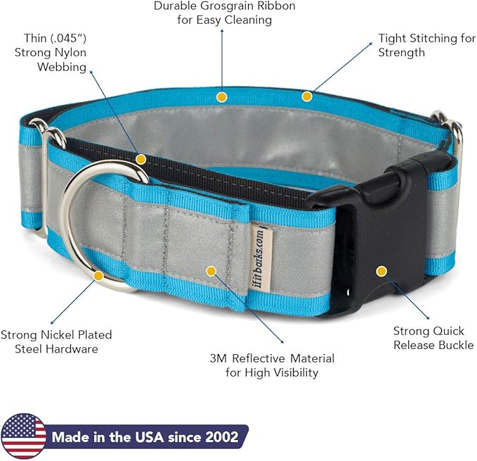 If It Barks - 1.5" Reflective Martingale Collar with Quick Snap Buckle for Dogs - Adjustable - Made in USA - Strong, Durable, and Comfy - Ideal for Training - Fits Most Breeds - Large, Turquoise