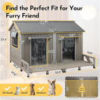 59''L Extra Large Dog House with 2 Doors, Wooden XL Dog House Outdoor Weatherproof with Chew-Proof Iron Frame, Openable Roof, 2 Windows, Indoor Doghouse Pet Shelter Fits Small to Middle Dogs