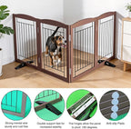 ZJSF Freestanding Dog Fence Indoor, Foldable Dog Gate for Doorways, Stairs or Hallways, Sturdy Wood Extra Wide Pet Gate with Support Feet for The House, Brown, 24 "Height-4 Panels