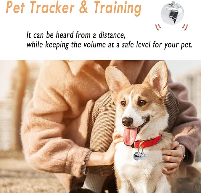 Large Dog Bells, Collar Loud Bells, Pet Tracker & Training, Handmade Metal(Silver)