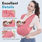 Supet Dog Sling Carrier for Small Pets, Hands Free Cat Sling, Reducing Back Neck Pain Anti-Anxiety Puppy Front, Adjustable Soft Dog Carrying (Pink, Plus 7-15 Lbs)