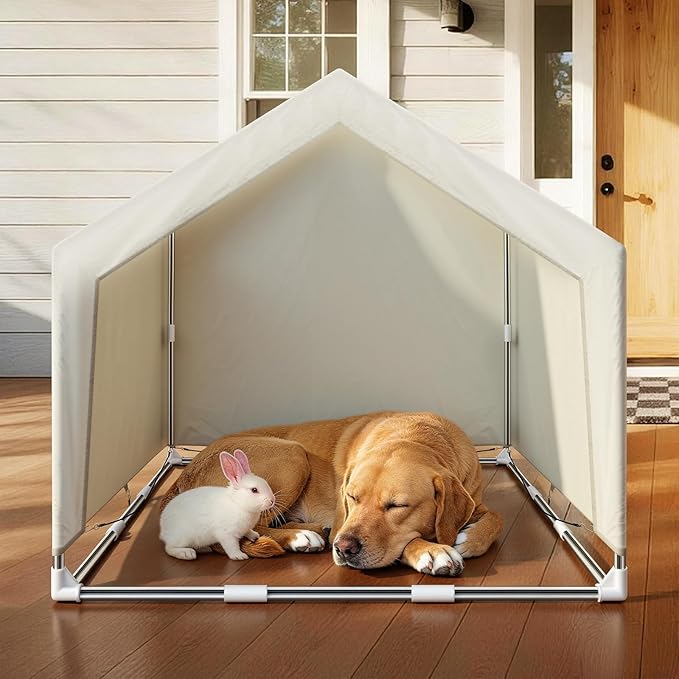 Outdoor Large Pet Shade Shelter Tent - Stainless Steel Frame with Ground Stakes for Stability, Spacious Sun Canopy for Dogs, Cats & Other Pets