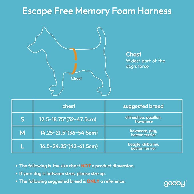 Gooby Escape Free Memory Foam Harness - Blue, Large - No Pull Step-in Small Dog Harness with Four Point Adjustment - Perfect on The Go Dog Harness for Medium Dogs No Pull and Small Dogs