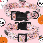ARING PET Halloween Dog Collars, Cute Pink Pumpkin Ghost Bat Spider Skull Pet Collar with Quick Release Buckle for Small Medium Large Girl Boy Dogs-XS