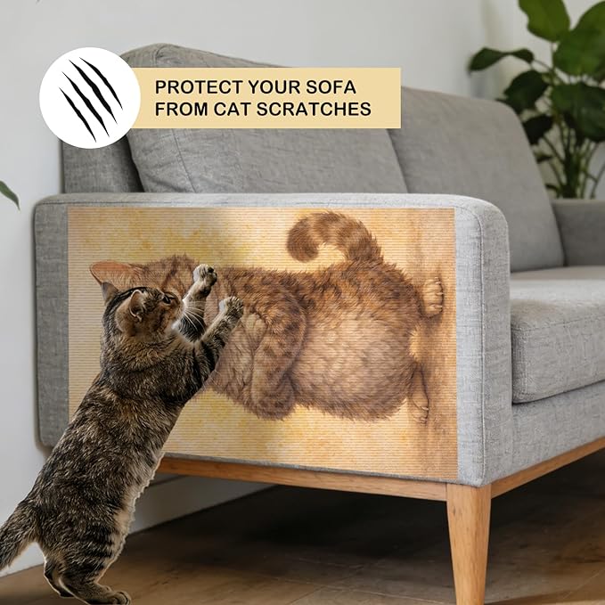 Nuxovilar Cat Scratch Pad 15.3x23.6 Inches Polyester Synthetic Fiber, Grumpy Tabby Cat Print, wall Scratcher, Scratching mat, Home Decor, Living Room, Game Room (2pcs)