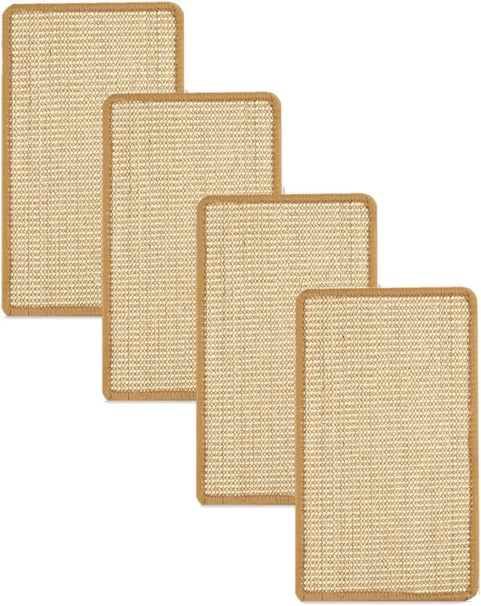 SHENGOCASE 4-Pack 10" x 15.7" Sisal Cat Scratching Mat Pad with Hook & Loop Tapes for Wall Couch, Window Perch, Cat Wall Furniture Shelve