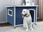 40" Wooden Outdoor Dog Houses, Waterproof Dog House Outside with Window & Door Flap Waterproof Dog House Outdoor Indoor, Assemble Easily-Blue