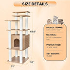 62” Tall Cat Tree for Outdoor and Indoor Cats, Weatherproof Large Outdoor Cat Condo with Scratching Posts