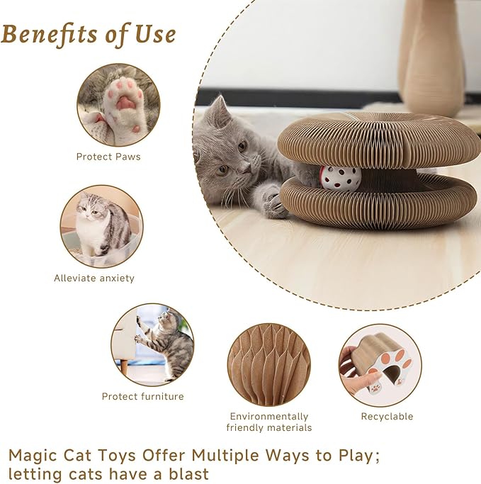 Flexible Cat Scratcher Toy, Interactive Foldable Magic Organ Cat Scratcher for Indoor Cats, Bored Kittens & Adults, Durable Cardboard Cat Toy for Exercise & Stress Relief