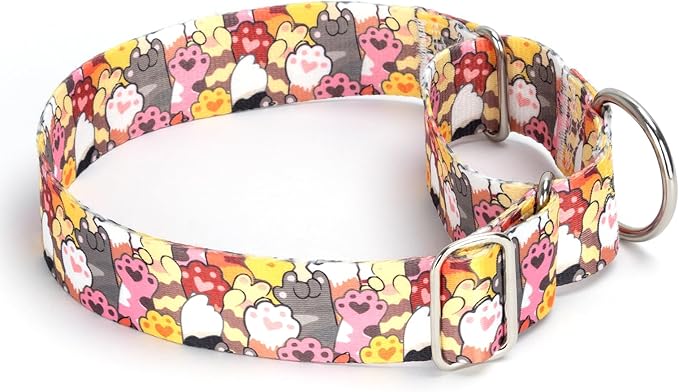 Heavy Duty 1.5 Inch Martingale Collar for Dogs - Escape Proof No Pull for Large Dogs, Wide Adjustable Slip Training Collar (Dog paw XL)