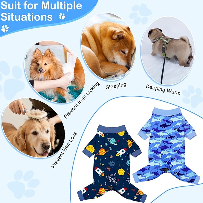 Glittme 2PACK Dog Pajamas Soft Dogs Clothes for Small Medium Dogs Elastic Cats Apparel Breathable Dog Pjs for Puppy