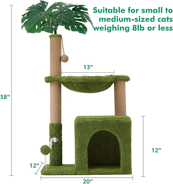 37" Cat Tree Tower for Indoor Cats Multi-Functional Comfy Cat Bed - with Sturdy Scratching Post, Cozy Hammock for Kittens and Small Cats,Cute Cat Tower with Fun Mouse Hole and Toy Ball