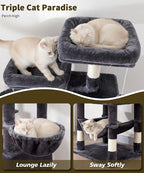 AMHANCIBLE Cat Tree, 70 Inch Cat Tower for Indoor Cats, Multi-Level Cat Tree with Scratching Post, Hammock, Hanging Basket, Large Cat Condos for Adult Cats Kittens, Dark Grey, PT18DG