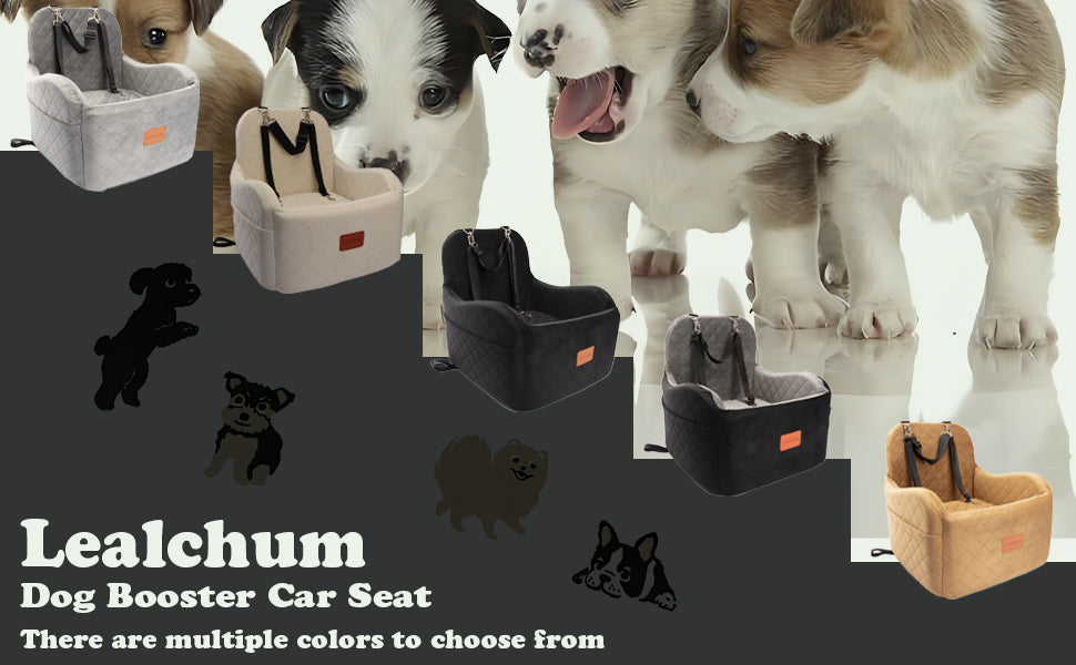 Dog Booster Car Seat for Small/Medium Dogs,6in Memory Foam Elevated Cushion,Fully Detachable and Washable,2 Clip-On Safety Leashes,Anti-Slip Base(Black/Grey,Medium)