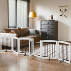 Freestanding Pet Gates with Walk Through Door, Dog Indoor Fence, Dog Gate for The House, Stairs, Extra Wide Pet Gate, Support Feet Included, 120 Inch Wide, 6 Panels 24" Tall, White & Black