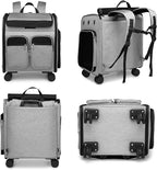 Wheeled Pet Carrier Backpack Pet Stroller, Travel Carrier, Car Seat for Small Dogs Cats Puppies, Comfort Cat Backpack Removable Rolling Wheels – Mesh Ventilation Windows (Large Grey)