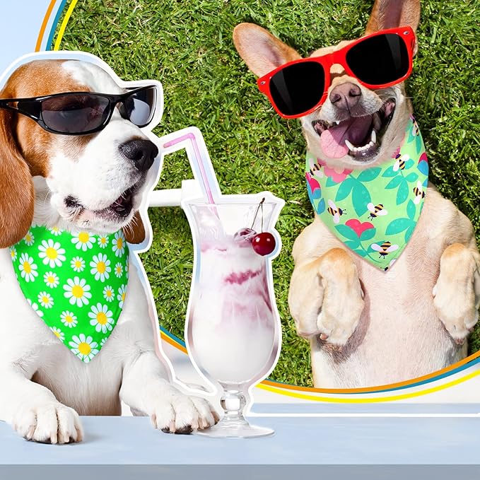 Eccliy 30 Pack Spring Dog Bandanas Bulk Flower Dog Scarfs Summer Head Wrap Soft Triangle Polyester Bandana Pet Costume Cute Bibs with Flowers Patterns for Female Male Small Medium Large