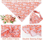 Summer Dog Bandana, UP URARA PUP Orange Bandana for Small Large Dogs, Cotton Handkerchief Cute Flower Puppy Triangle Bid Scarf for Boy Girl Dogs