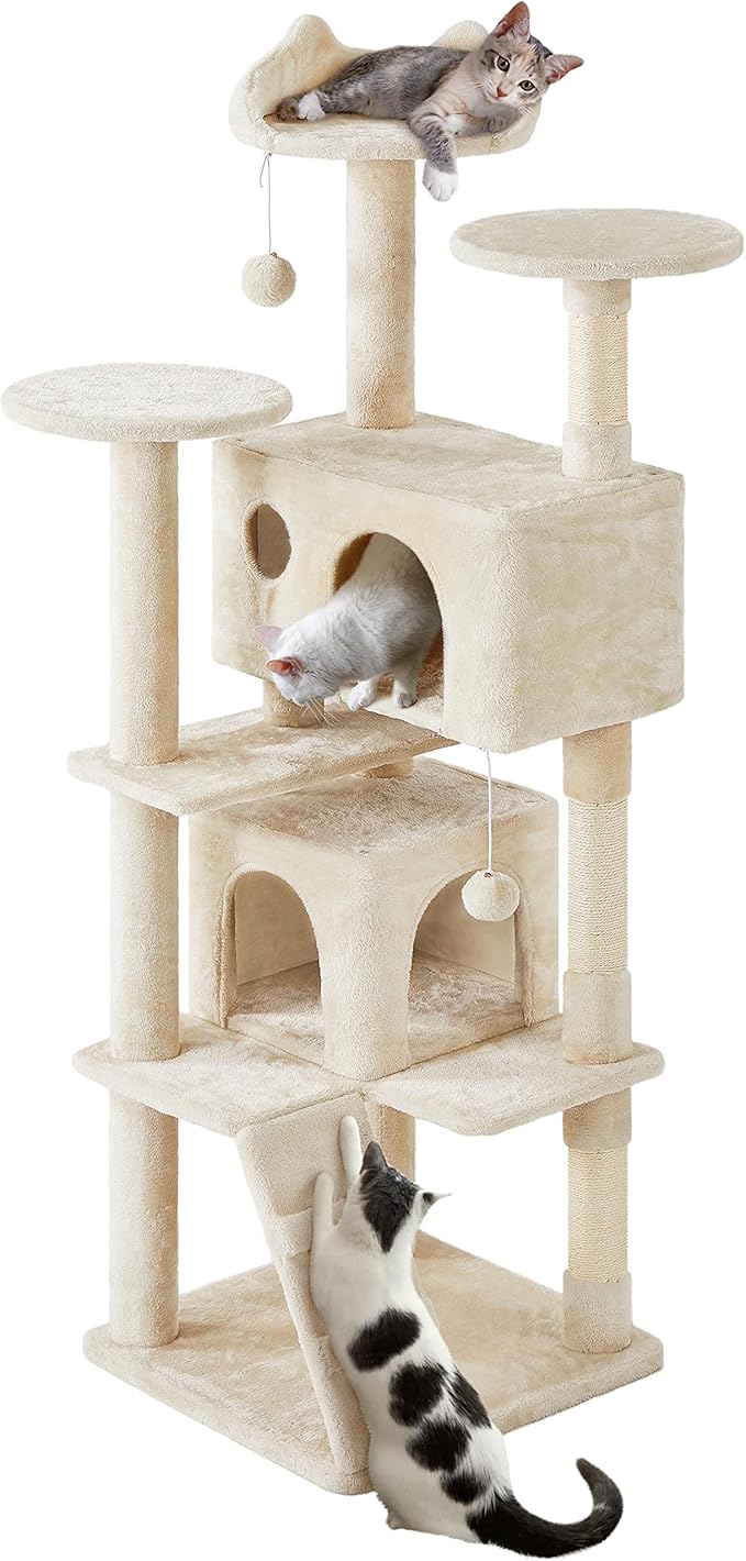 Topeakmart 70in Cat Tree, Multi-Level Cat Tower with Scratching Post Dangling Ball and Condos Cat Furniture for Indoor Cats, Beige