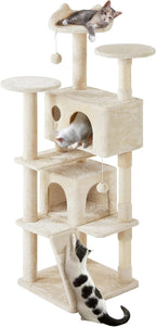 Topeakmart 70in Cat Tree, Multi-Level Cat Tower with Scratching Post Dangling Ball and Condos Cat Furniture for Indoor Cats, Beige