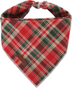 Christmas Plaid Dog Bandana–Red and Green Checked Triangle Scarf for Small Medium Large Dogs, Soft Cotton Pet Bib for Winter & New Year, Adjustable Dog Kerchief