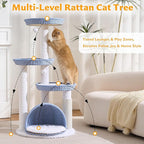 Modern Cat Tree Tower for Large Cat with Scratching Post for Indoor, 46 inch Multi-Level Cat Tower with Handwoven Beds, Cat Cave, Dangling Balls